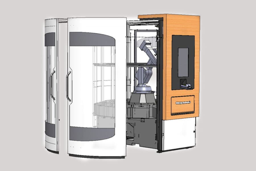 Engineering van industriële machinebehuizingen, farmaceutische medicijnrobot. Engineering of industrial machine housings, a pharmaceutical medicine robot.