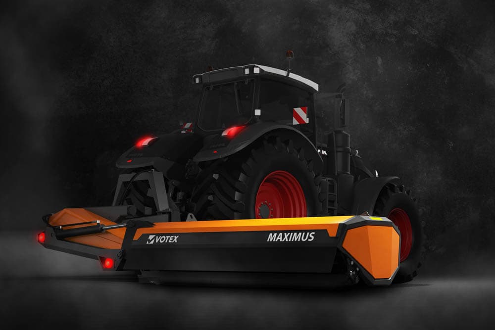 Votex Maximus side flail mower, Product design machinery, industrial design. Agriculture.